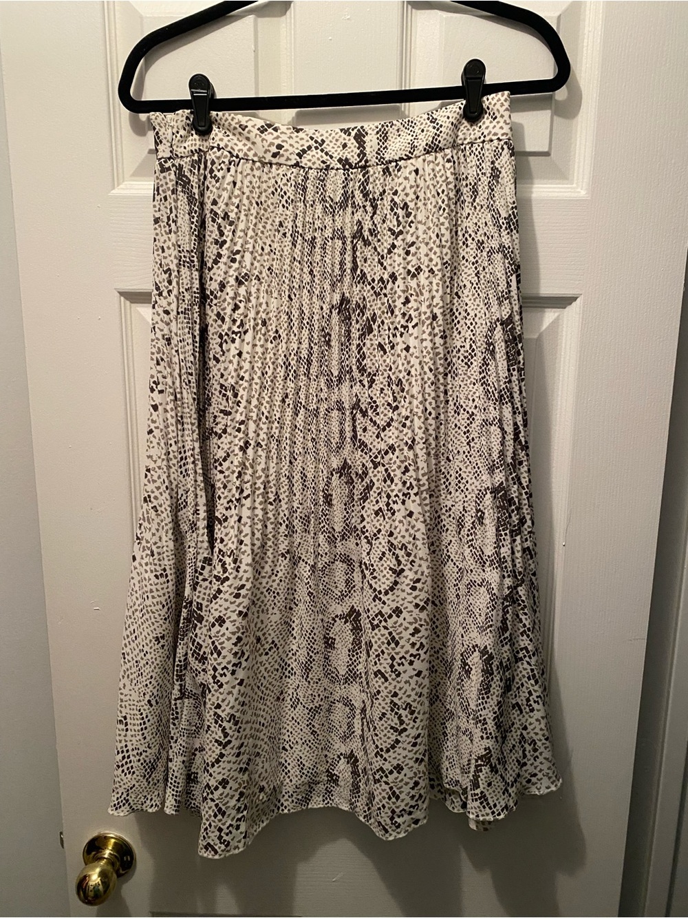 J. Crew Pleated Snake-Print Midi Skirt - White & Black